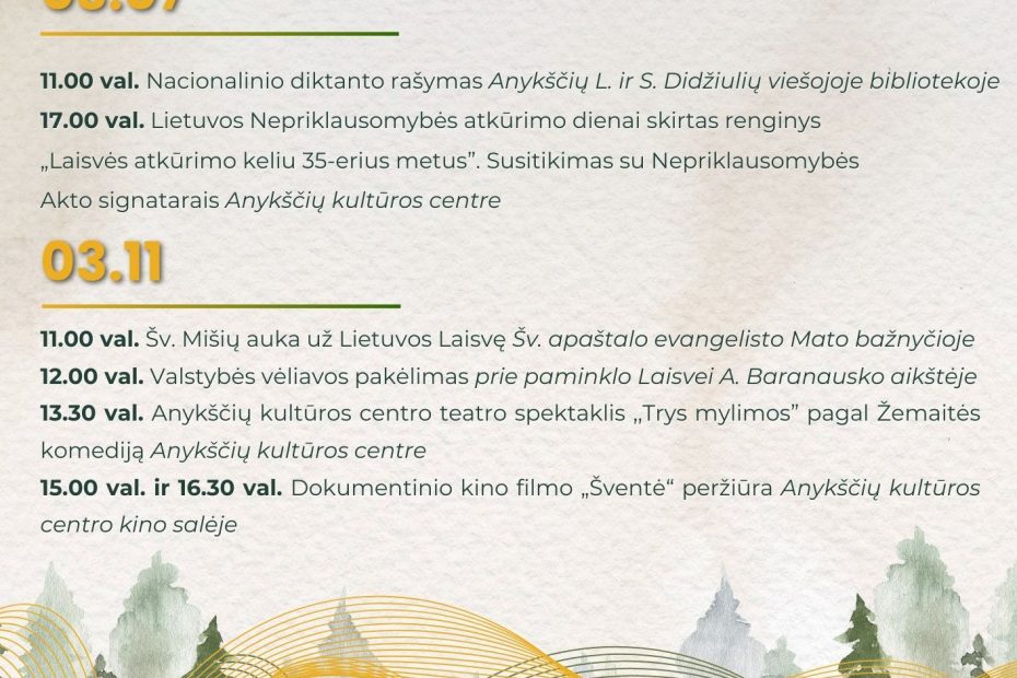 Kovo 11-osios minėjimo renginiai Anykščiuose 2025