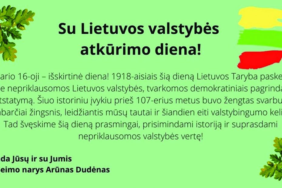 Seimo nario Arūno Dudėno sveikinimas