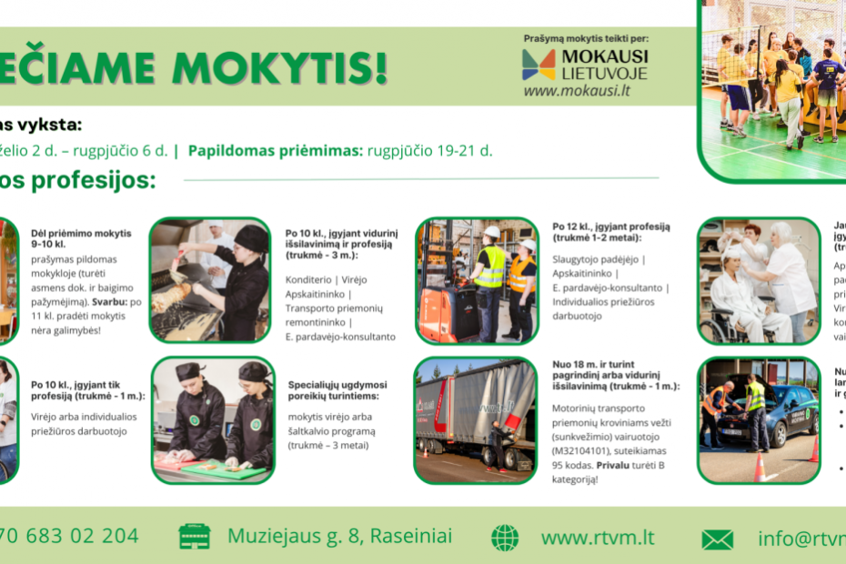 VšĮ Raseinių technologijos ir verslo mokykla kviečia mokytis